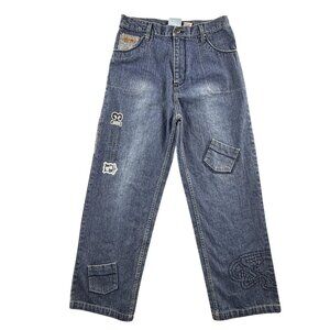 Mecca Jeans Jeans Womens 18 Blue Relaxed Straight Cargo Embroidered Y2K Hip Hop
